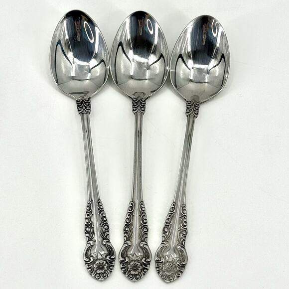 Lot of 3 - Voisin Floral CONTINENTAL Stainless Steel Serving Spoons 8 3/8”L MCM - Picture 1 of 6